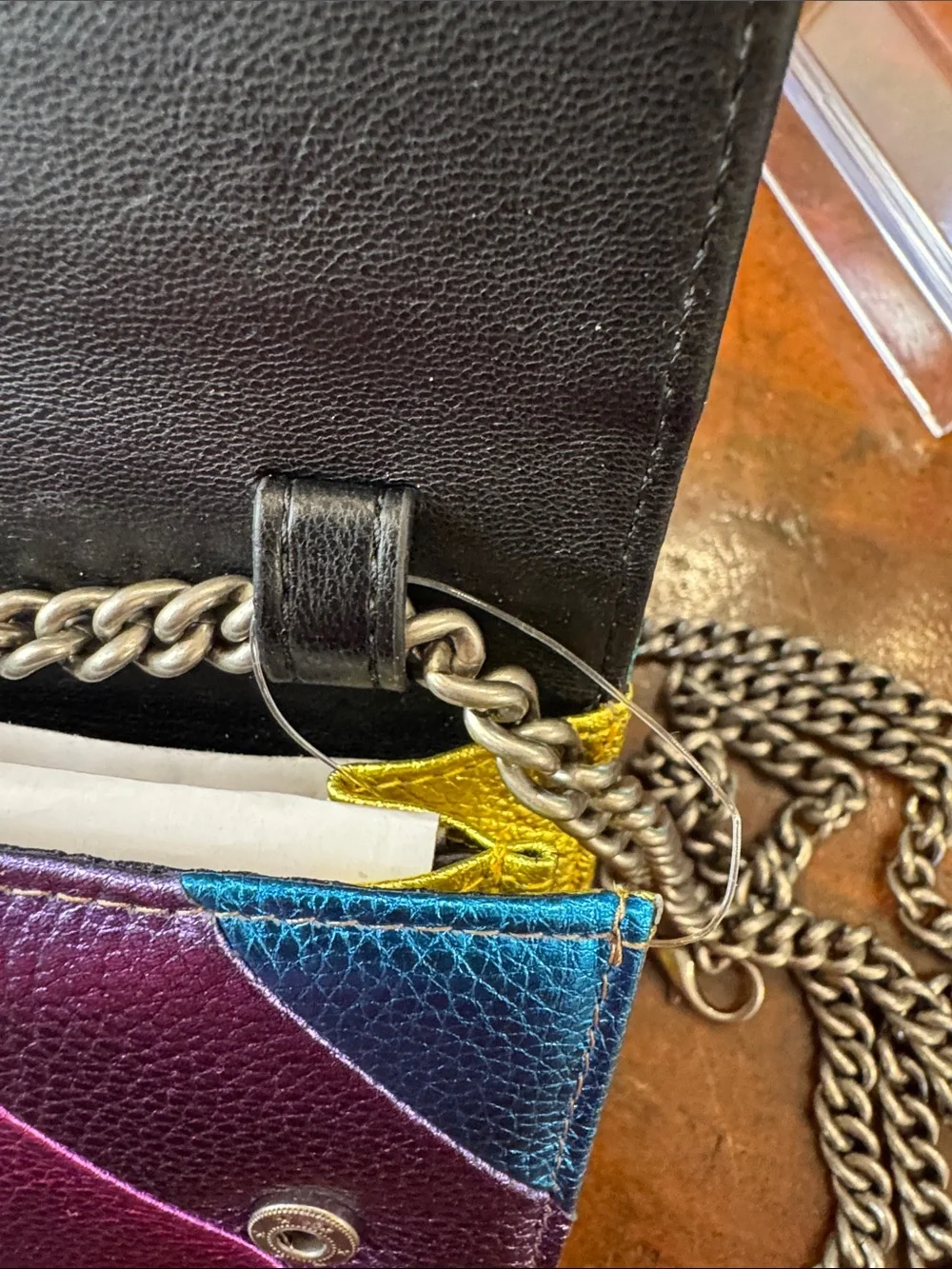 Kurt Geiger Iridescent Multicolor Chevron Chain Crossbody Bag